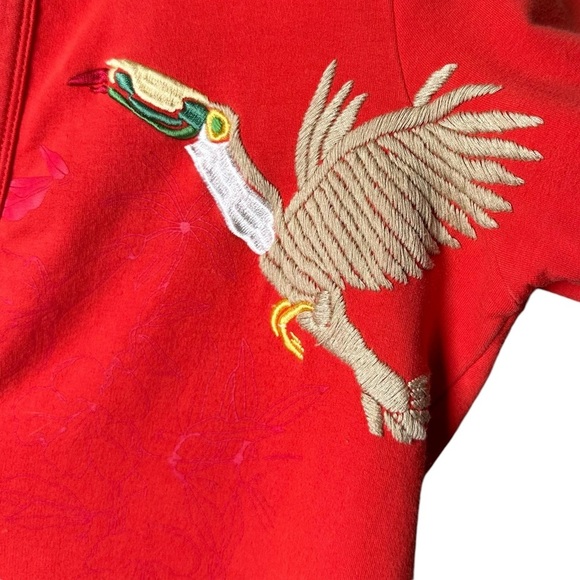 Luxirie Size Large Embroidered Pullover V Neck Red Long Sleeve Bohemian - Picture 5 of 15